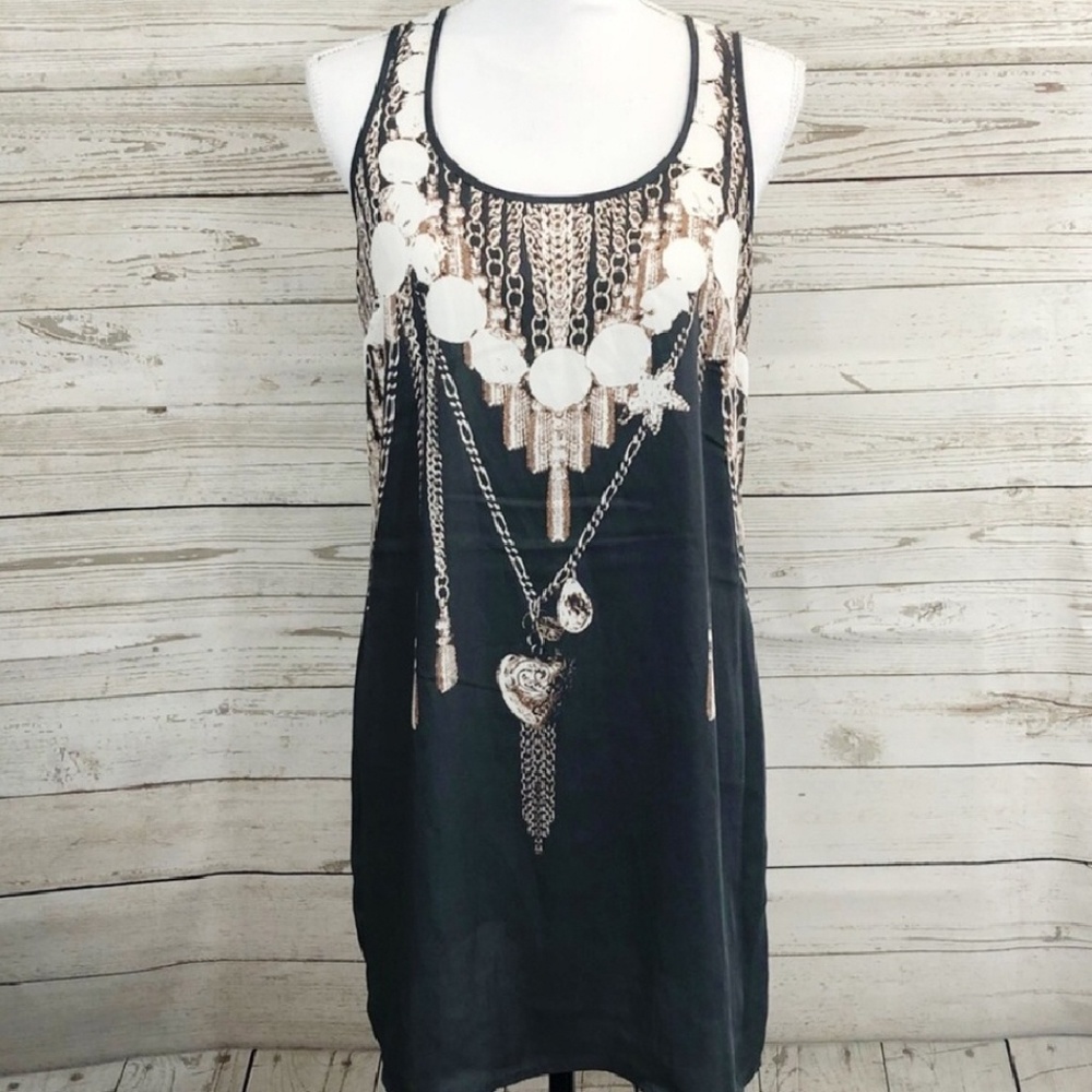 NY & Co Bodycon LBD Dress jeweled gray tan sheath